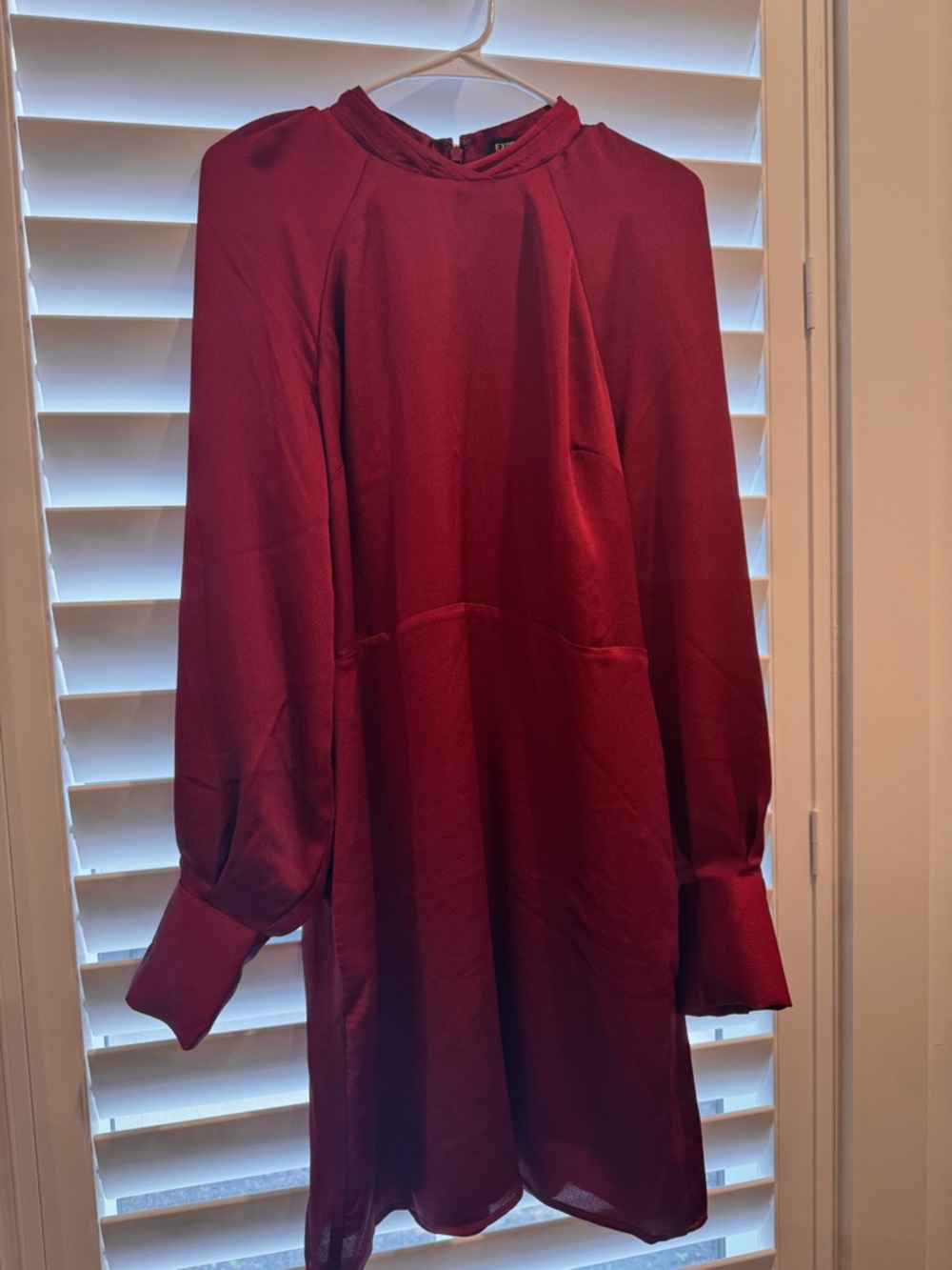Express Wine Red Long Sleeve Textured Shift Dress